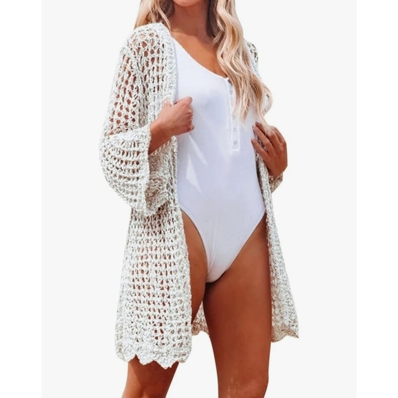 NEW Woman's Lace Crochet Open Beach Kimono - Picture 1 of 10